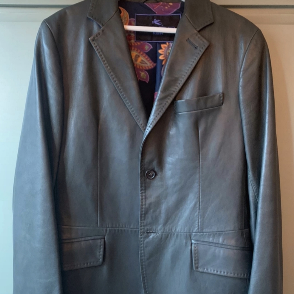 Men's Etro bottle green leather jacket - Small / Medium  48 / 50